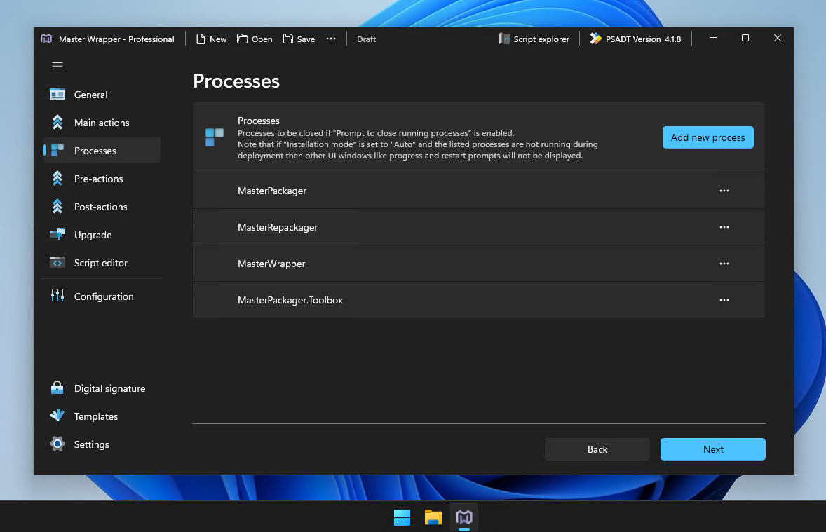 New Processes to close view in Master Wrapper