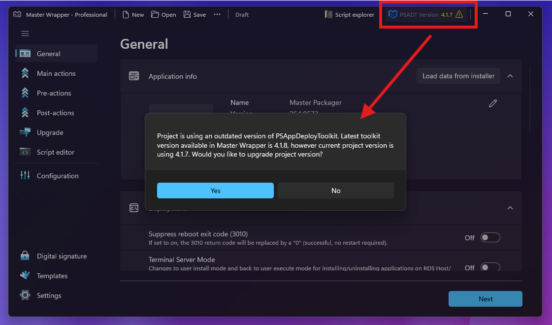 PSADT package version upgrade from Master Wrapper