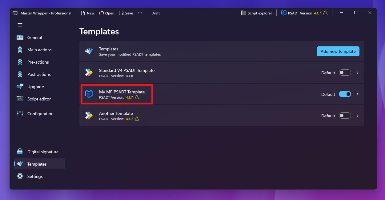 PSADT template outdated version notification
