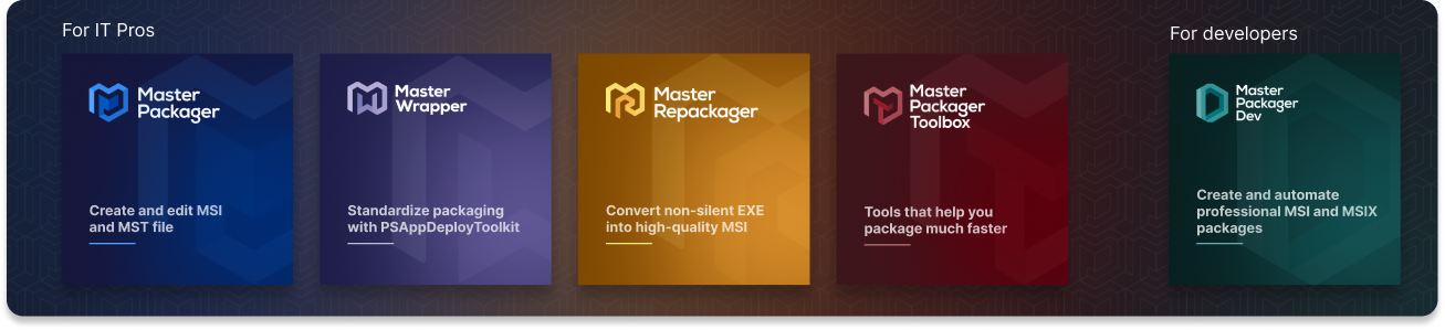 Master Packager Product list in a banner.