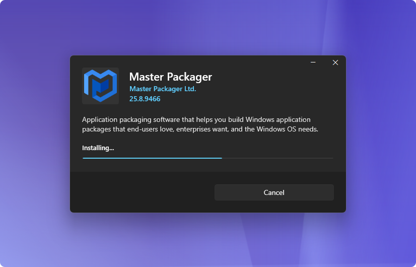 Installation installation view for installers created by Master Packager Dev
