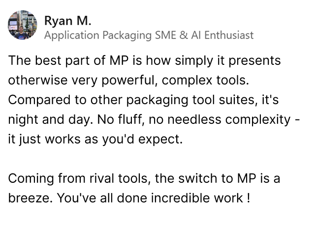 Ryan M. on LinkedIn about Master Packager